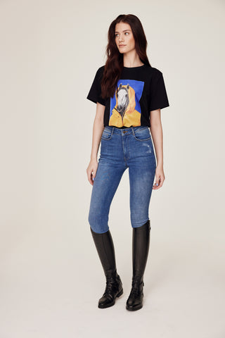 T-shirt black with horsie print