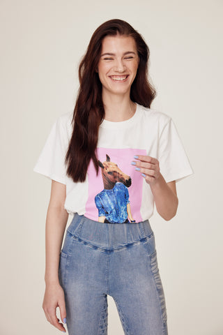 T-shirt white with horsie print